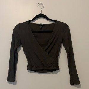 Forest green ribbed wrap crop top